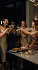 Elegant Women Toasting at a Candlelit Celebration Party