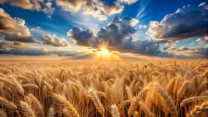 Beautiful view of wheat field and blue cloudy sky image.
4K resolution