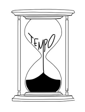 ilustra&ccedil;&atilde;o em preto e branco de ampulheta com texto tempo 