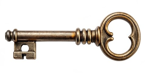 Antique key isolated on a white background, perfect for creative design and artistic projects, featuring a detailed