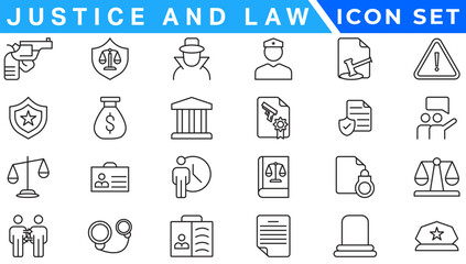 Law and Justice icons. Law and justice icon set suitable for info graphics, websites and print media. Modern thin line icons of law and lawyer service