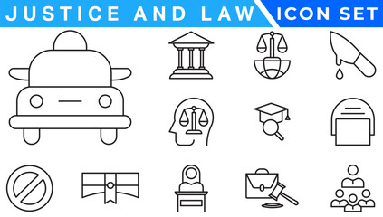 Law and Justice icons. Law and justice icon set suitable for info graphics, websites and print media. Modern thin line icons of law and lawyer service