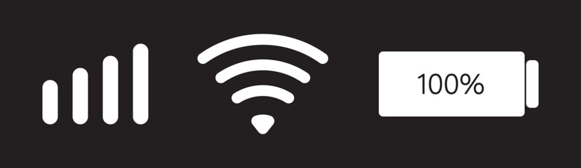 set wifi icon isolated on white background for phone. Phone bar status Icons, battery Icon, wifi signal strength. Vector for mobile phone. Vector illustration