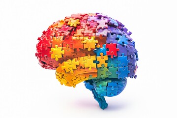 Brain made of colorful puzzle pieces concept art illustrating autism