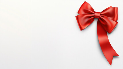 A festive red bow on a minimalist background for Christmas gift wrapping decoration