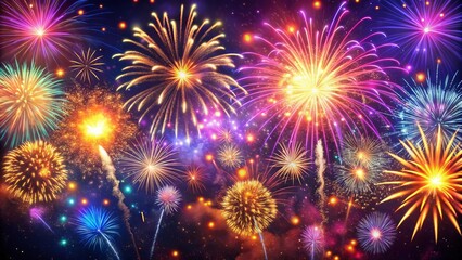 Captivating 2D firework animation backdrop, perfect for festive celebrations, events, and multimedia projects. A