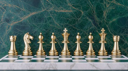 Elegant Gold Chess Pieces on Marble Chessboard