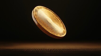 Golden Coin Floating in Dark Background