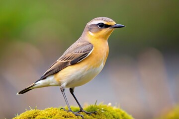 Fototapeta premium Forced Perspective image of Wheatear bird in the wild