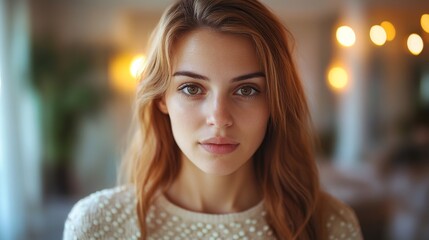 Obraz premium Close-Up Portrait of a Young Woman with Brown Eyes