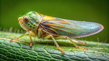 Forced perspective of a leafhopper or froghopper in a meadow, Philaenus spumarius