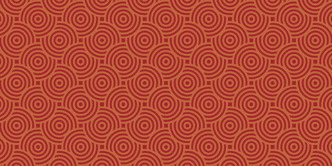 Naklejka premium Oriental Seamless Pattern in Geometric Traditional Style. Red and Golden Abstract Waves and Circles. Modern Asian Vector Design for Lunar Festive Decorations and Wallpaper. Premium Vintage Elegance.