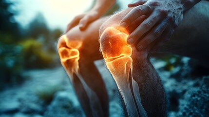 Detailed close-up of a knee joint with worn-out cartilage, The cartilage covering the ends of the femur and tibia is severely worn down