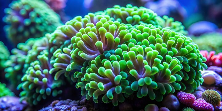 Lush green Hammer Coral Euphyllia Ancora showcased in a marine aquarium, creating a breathtaking underwater scene