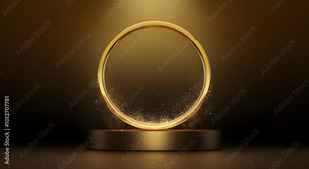 Wall mural abstract shiny color gold circle frame and podium design element