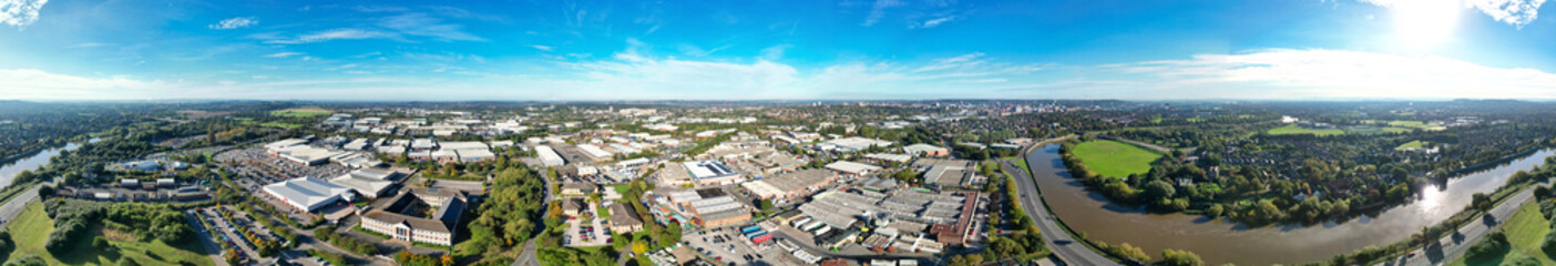 An Aerial Wide Angle Panoramic View of Nottingham City of East Midlands Region of England, United Kingdom. October 4th, 2024