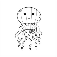 Hand drawn cute jellyfish. Underwater world. Vector illustration