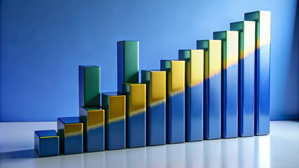 Vector graphic of ascending bar charts symbolizing financial growth - modern design for infographics on business success, statistical data representation, financial success, in shades of blue.