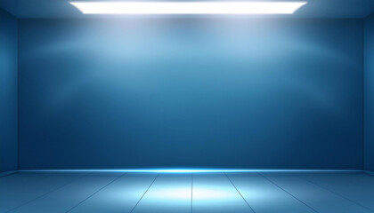 Metal shadow gradient studio abstract background pattern, blue wall and floor with light shining and laser light sparkle, empty room showroom showcase, cars, modern electronics.