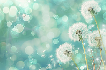  A beautiful spring bokeh background featuring delicate white dandelions
