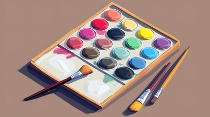 Naklejka premium Isometric 3D Illustration of Paint Brush and Color Palette.