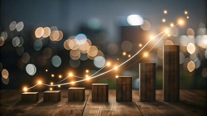 Flat Soft Abstract Business Graph with Bokeh Lights - An Upward Ascending Graph Illustrating Growth and Innovation in ESG Business Negotiations, Isolated on White Background, Simple Vector Illustratio