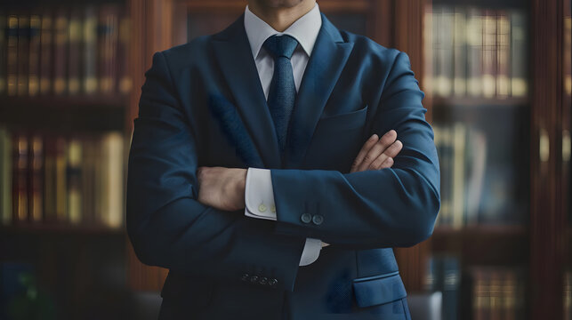 Front View of Lawyer with Blurred Background (No Face).