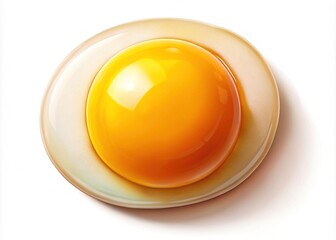 A vibrant, glossy egg yolk glistens against a pristine white backdrop, perfect for culinary presentations, emphasizing freshness and quality in cooking and food photography.