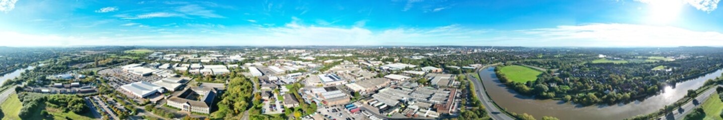 An Aerial Wide Angle Panoramic View of Nottingham City of East Midlands Region of England, United Kingdom. October 4th, 2024