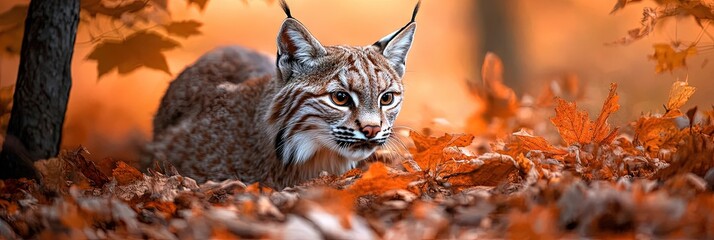 bobcat in autumn woods