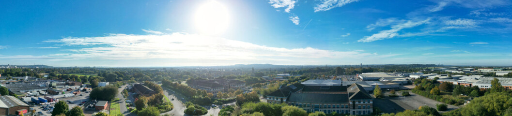 An Aerial Wide Angle Panoramic View of Nottingham City of East Midlands Region of England, United Kingdom. October 4th, 2024