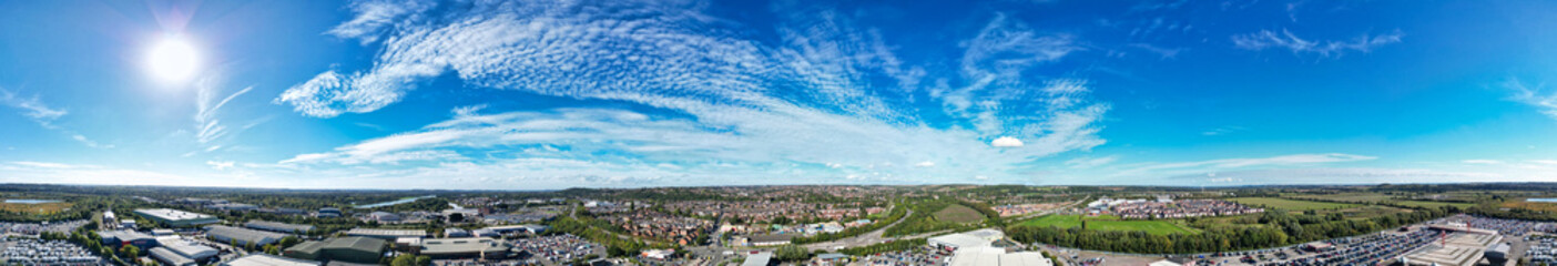 An Aerial Wide Angle Panoramic View of Nottingham City of East Midlands Region of England, United Kingdom. October 4th, 2024