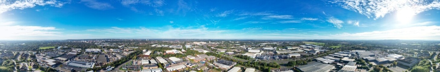 An Aerial Wide Angle Panoramic View of Nottingham City of East Midlands Region of England, United Kingdom. October 4th, 2024