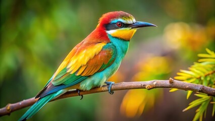 Obraz premium Colorful Bee Eater Perched on a Branch in Natureâ€™s Habitat - A Stunning Wildlife Photograph for Nature Lovers