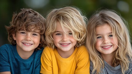 Fototapeta premium Happy Children Smiling Together Portrait of Kids Close Up