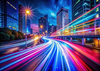 Fototapeta premium Dynamic light trails create a vibrant, abstract background with motion blur, perfect for modern design purposes, adding energy and movement to any creative project.