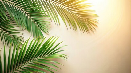 Fototapeta premium Forced perspective soft shadows of palm leaves on creamy background