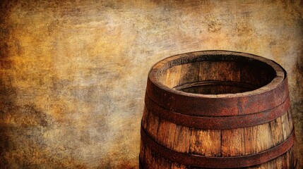 Fototapeta premium An artistic image showcasing the intricate texture of a wooden barrel, emphasizing its aged wood and rustic aesthetic in a warm light.