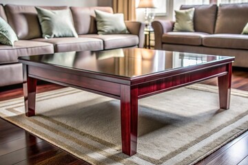 Forced perspective stylish maroon coffee table with soft lighting no shadow