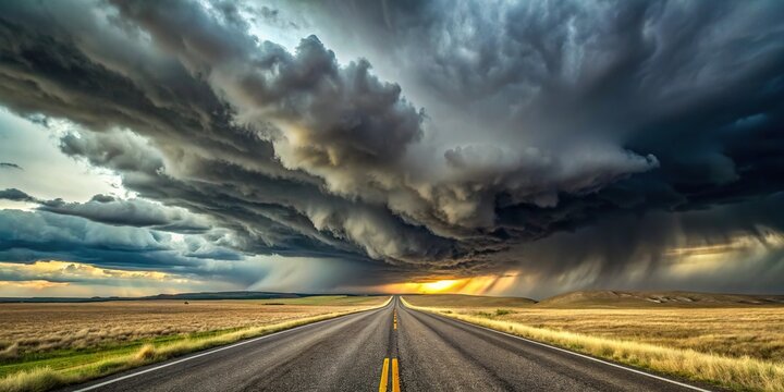 Forced perspective supercell storm over desert road