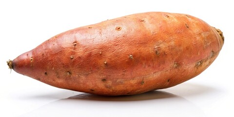 Forced perspective sweet potato isolated on white background