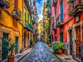 Fototapeta premium Stunning Narrow Alley in Naples Captured with Fisheye Effect - Unique Perspective of Historic Streets and Architecture