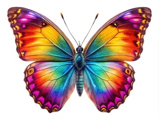 Obraz premium Vibrant butterfly resting on a white backdrop, crafted using generative AI, illustrating the beauty of nature with intricate details and vivid colors.