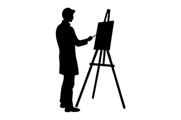 Silhouette of an Artist Painting on an Easel in Creative Expression