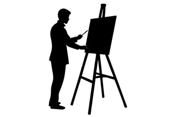 Silhouette of an Artist Painting on an Easel in Creative Expression