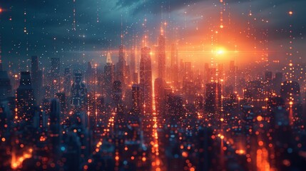 Fototapeta premium Futuristic Cityscape at Sunset