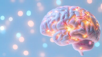 Close-up of a human brain model with vibrant neural pathways, symbolizing cognitive response and mental activity, ideal for educational and scientific visual content