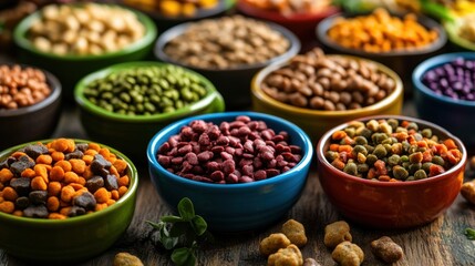 Fototapeta premium vibrant bowls overflowing nutritious ingredients healthy dog meals featuring colorful proteins