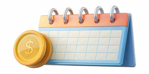 Vector image of a calendar with a coin on a date representing payment deadlines. concept as A crisp vector illustration showing a calendar page with a highlighted date marked by a coin; designed with 