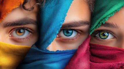 Colorful Eyes Gazing Through Fabric